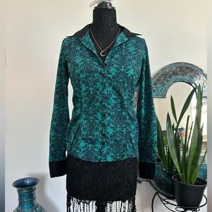 NY&C - Deep Green Ivy Button-up Blouse - Size Small (S-6)